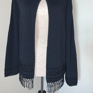 CHICO'S Black Cardigan w/Black Beaded Fringe